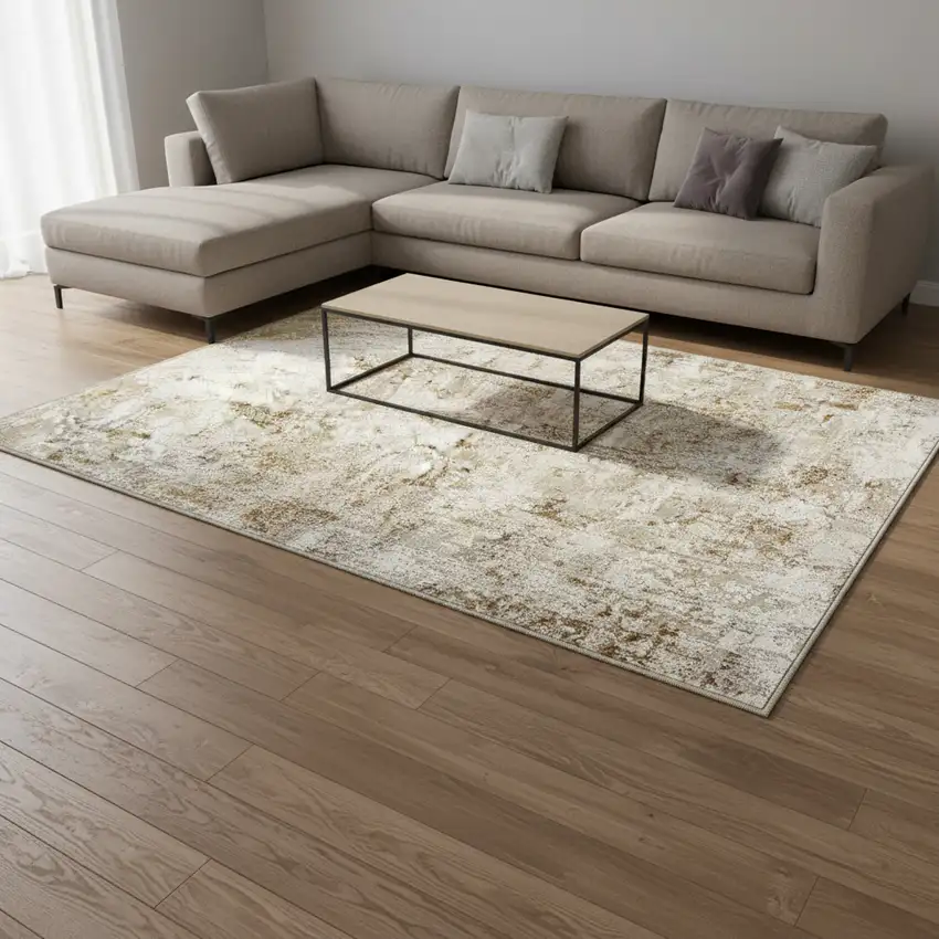 Brown And Ivory Abstract Washable Area Rug Photo 1