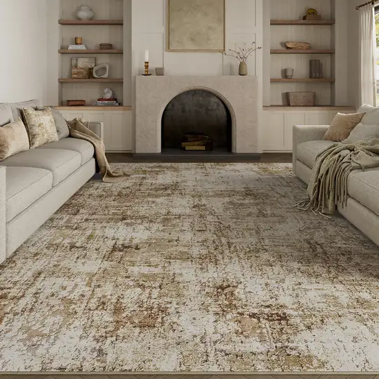 Brown And Ivory Abstract Washable Area Rug Photo 5