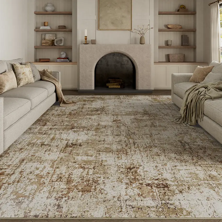 Brown And Ivory Abstract Washable Area Rug Photo 5