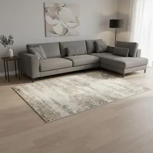 Photo of Brown And Ivory Abstract Washable Area Rug