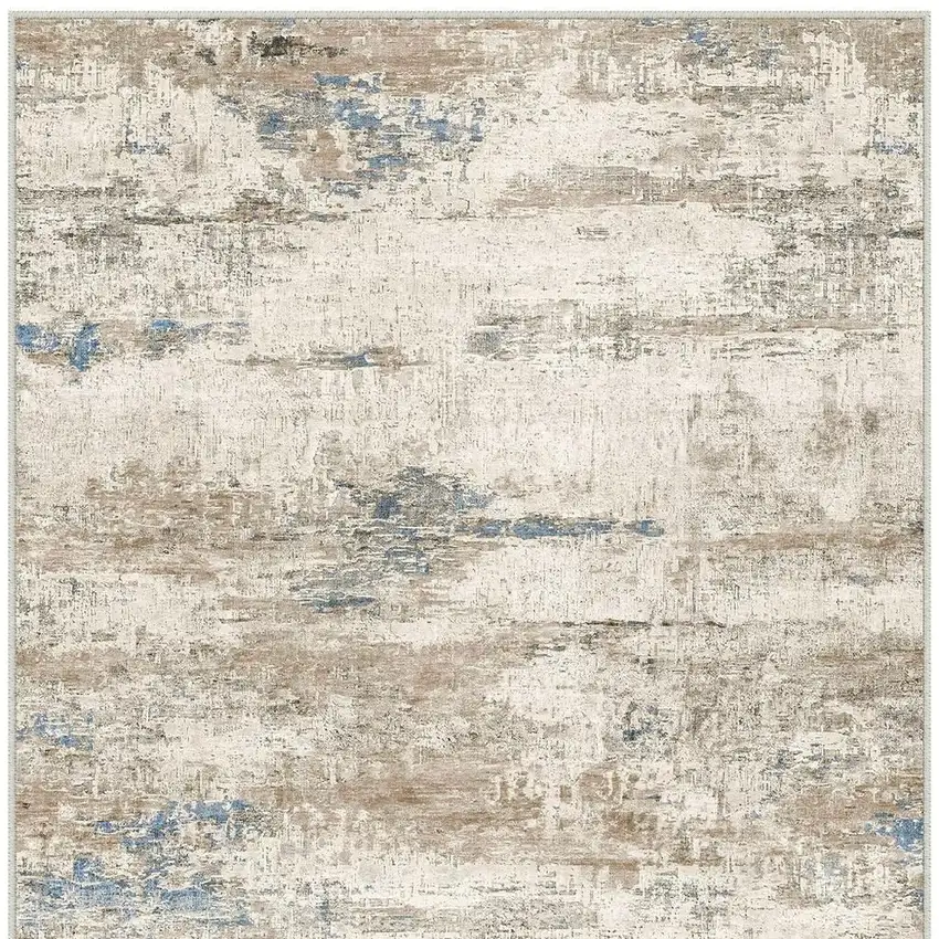 Blue Brown And Ivory Abstract Washable Area Rug Photo 4