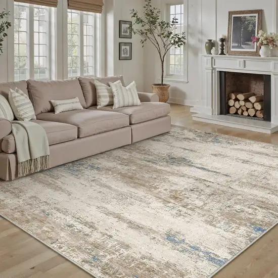 Blue Brown And Ivory Abstract Washable Area Rug Photo 4