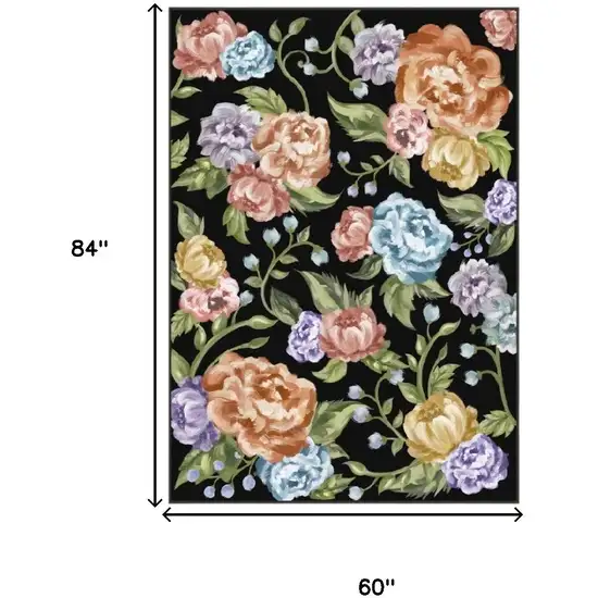 Black Green And Orange Floral Washable Area Rug Photo 3