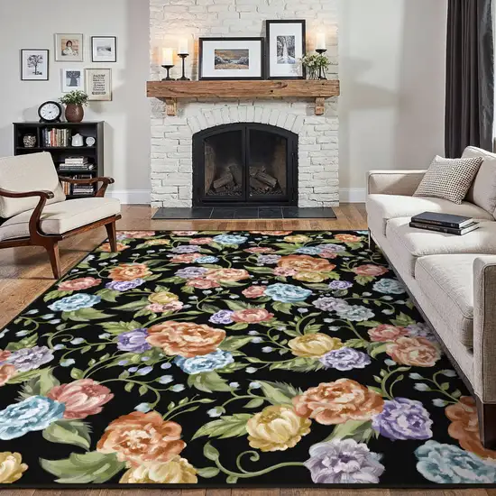 Black Green And Orange Floral Washable Area Rug Photo 7