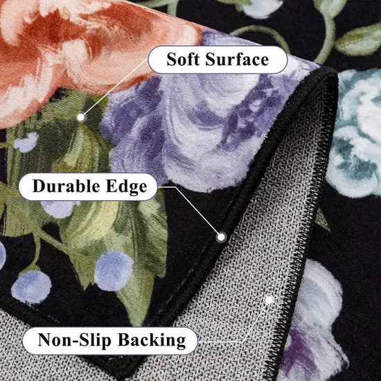 Black Green And Orange Floral Washable Area Rug Photo 6