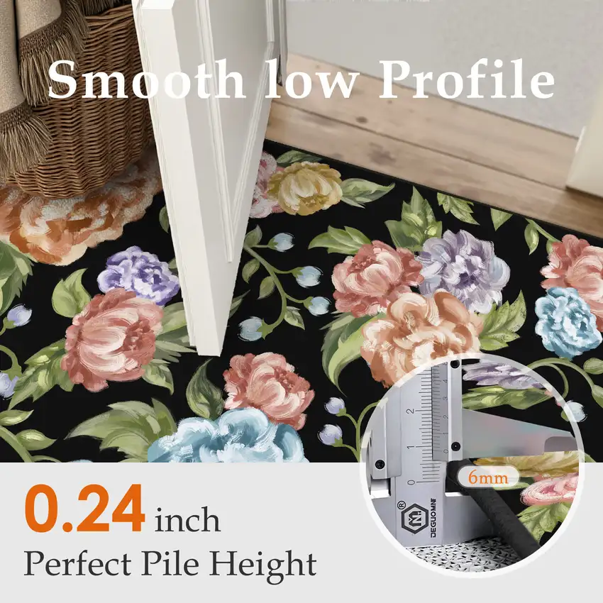 Black Green And Orange Floral Washable Area Rug Photo 8