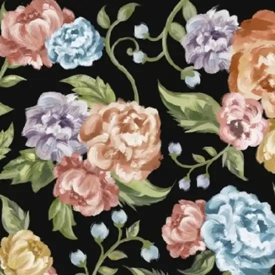 Black Green And Orange Floral Washable Area Rug Photo 4