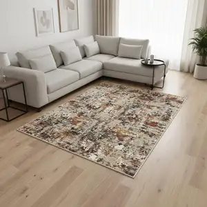 Photo of Brown And Ivory Abstract Washable Area Rug
