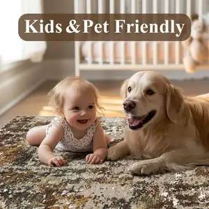 Photo of Brown And Ivory Abstract Washable Area Rug