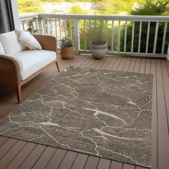 Brown And Ivory Abstract Washable Indoor Outdoor Area Rug Photo 7