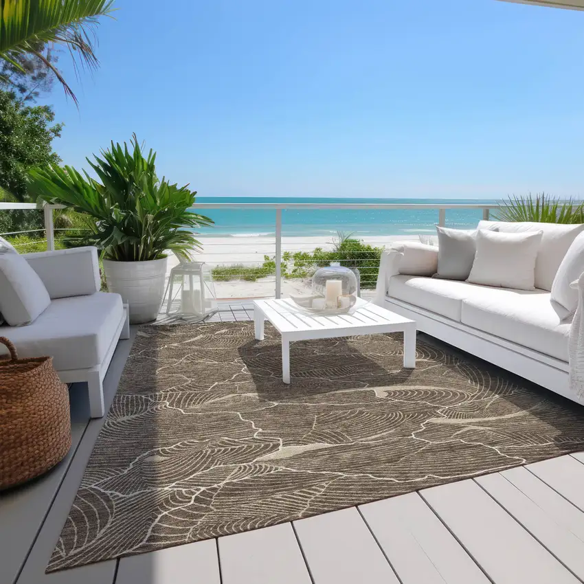 Brown And Ivory Abstract Washable Indoor Outdoor Area Rug Photo 9