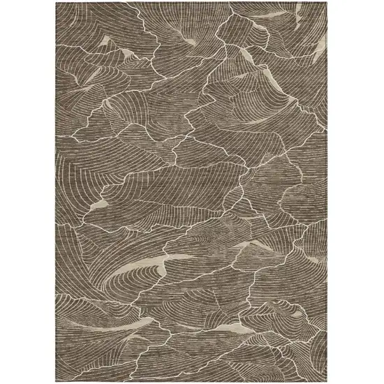 Brown And Ivory Abstract Washable Indoor Outdoor Area Rug Photo 5
