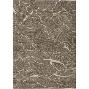 Photo of Brown And Ivory Abstract Washable Indoor Outdoor Area Rug