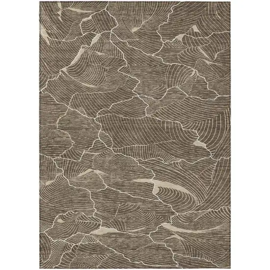 Brown And Ivory Abstract Washable Indoor Outdoor Area Rug Photo 2