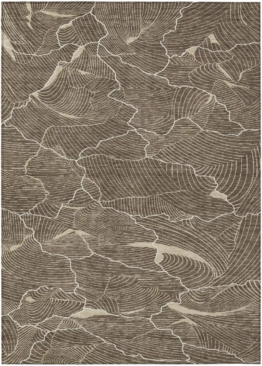 Brown And Ivory Abstract Washable Indoor Outdoor Area Rug Photo 2