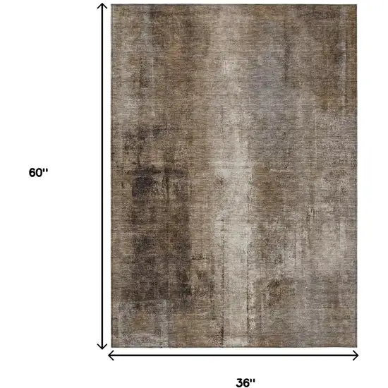 Brown And Ivory Abstract Washable Indoor Outdoor Area Rug Photo 9