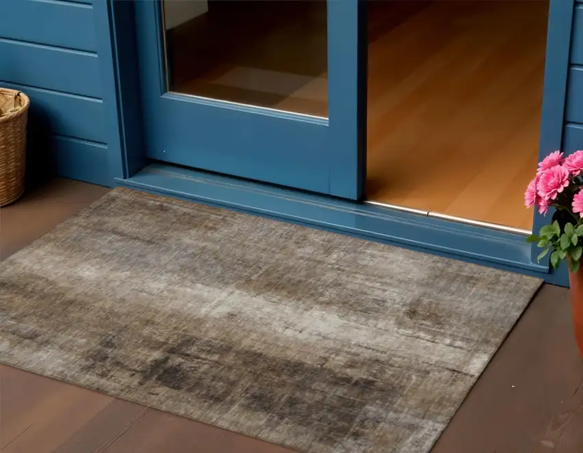 Brown And Ivory Abstract Washable Indoor Outdoor Area Rug Photo 2