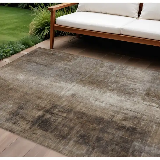 Brown And Ivory Abstract Washable Indoor Outdoor Area Rug Photo 2