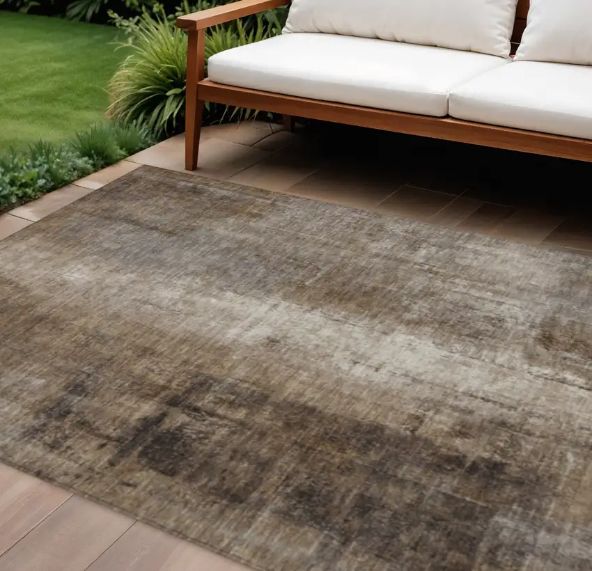 Brown And Ivory Abstract Washable Indoor Outdoor Area Rug Photo 2