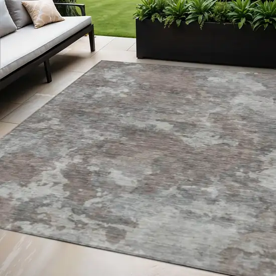 Brown And Ivory Abstract Washable Indoor Outdoor Area Rug Photo 2