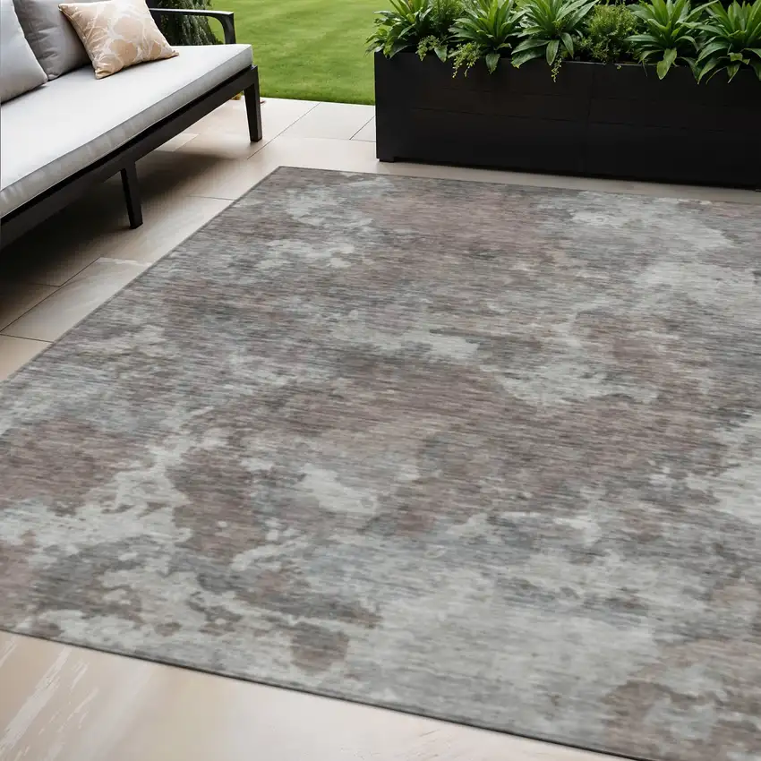 Brown And Ivory Abstract Washable Indoor Outdoor Area Rug Photo 2