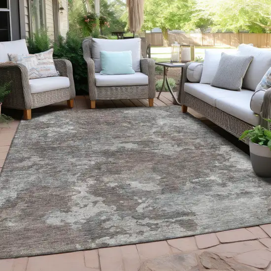 Brown And Ivory Abstract Washable Indoor Outdoor Area Rug Photo 3