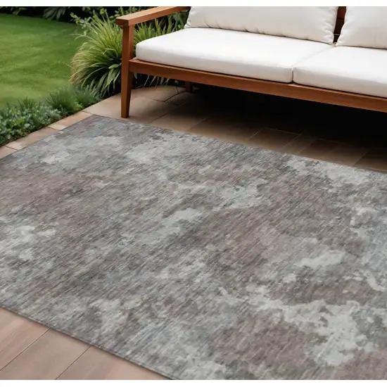 Brown And Ivory Abstract Washable Indoor Outdoor Area Rug Photo 2