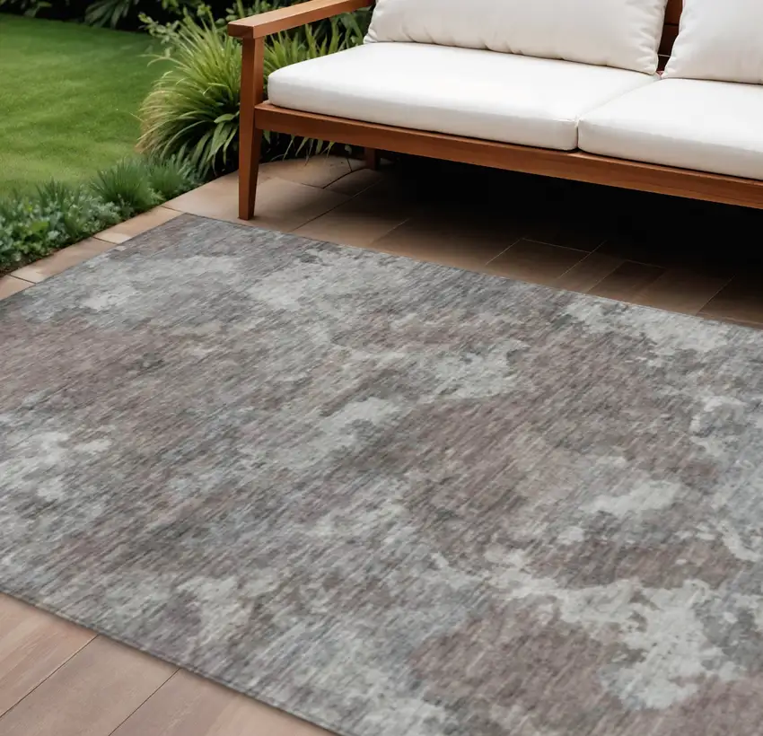 Brown And Ivory Abstract Washable Indoor Outdoor Area Rug Photo 2