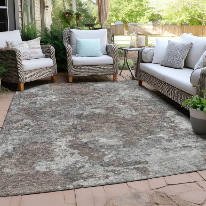 Brown And Ivory Abstract Washable Indoor Outdoor Area Rug Photo 3