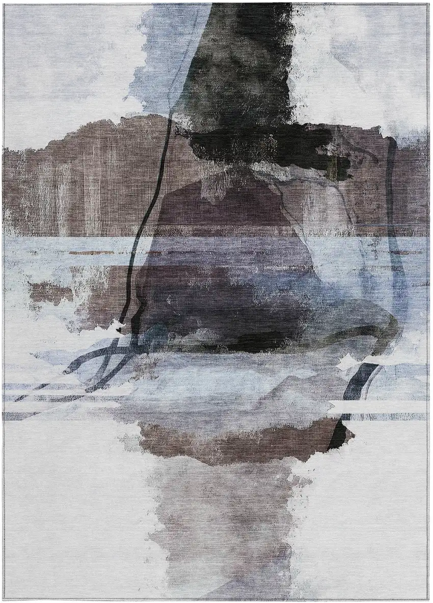 Brown And Ivory Abstract Washable Indoor Outdoor Area Rug Photo 8