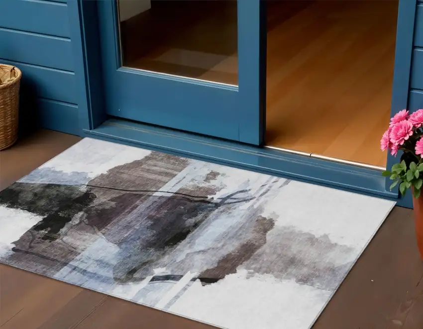 Brown And Ivory Abstract Washable Indoor Outdoor Area Rug Photo 2