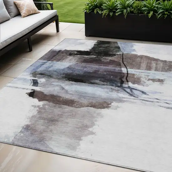 Brown And Ivory Abstract Washable Indoor Outdoor Area Rug Photo 2