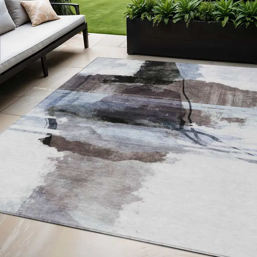 Brown And Ivory Abstract Washable Indoor Outdoor Area Rug Photo 2