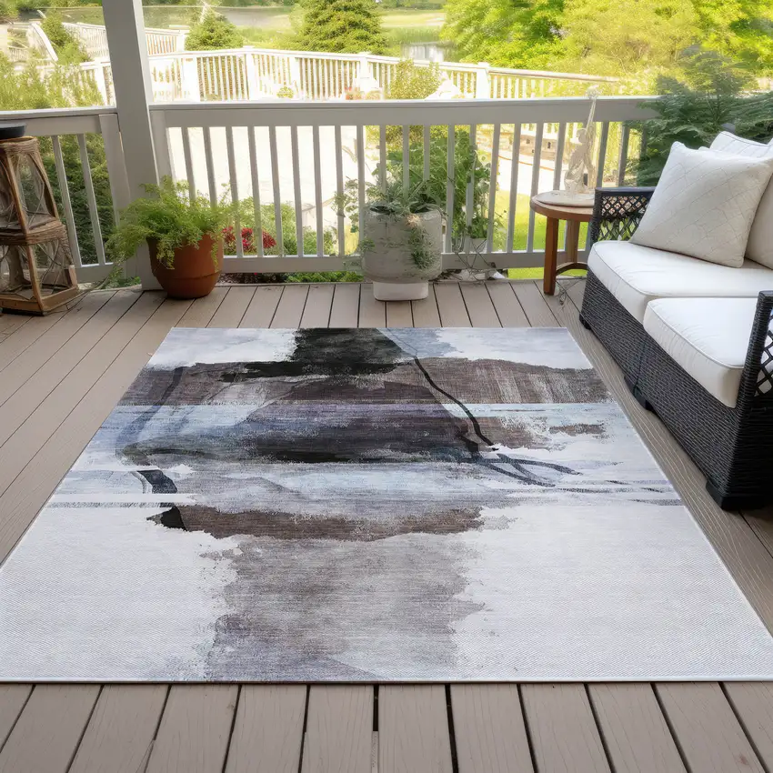 Brown And Ivory Abstract Washable Indoor Outdoor Area Rug Photo 8