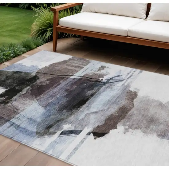 Brown And Ivory Abstract Washable Indoor Outdoor Area Rug Photo 2