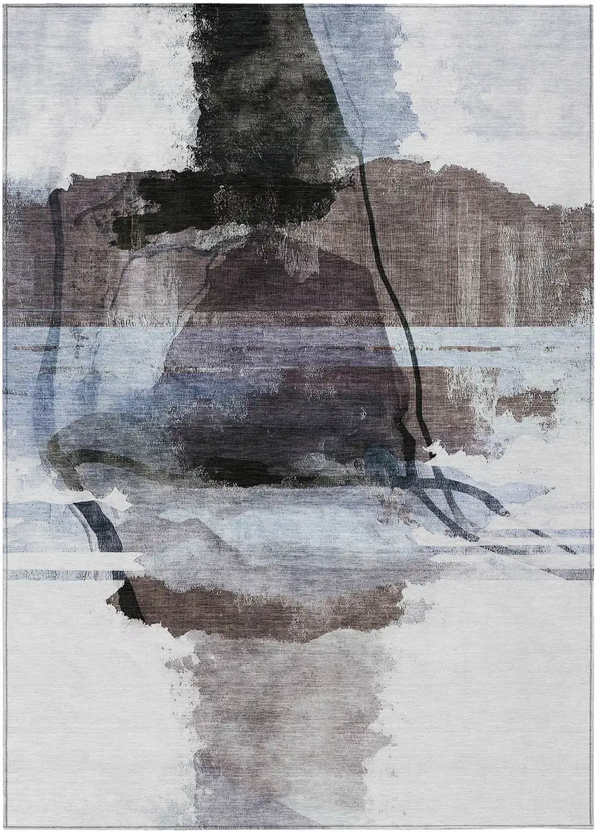 Brown And Ivory Abstract Washable Indoor Outdoor Area Rug Photo 1