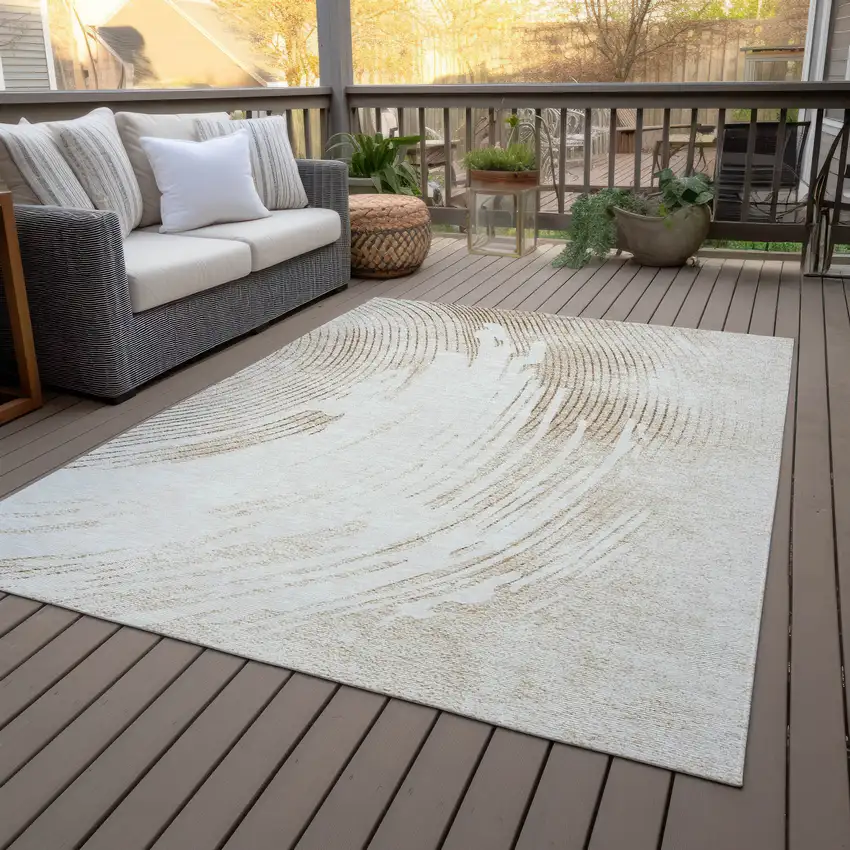 Brown And Ivory Abstract Washable Indoor Outdoor Area Rug Photo 9