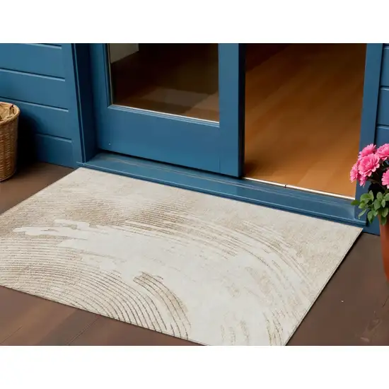 Brown And Ivory Abstract Washable Indoor Outdoor Area Rug Photo 2