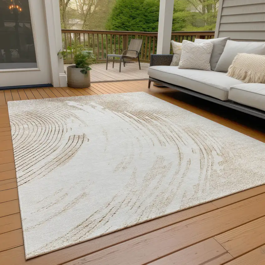 Brown And Ivory Abstract Washable Indoor Outdoor Area Rug Photo 5