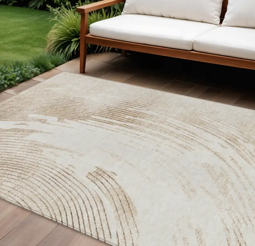 Brown And Ivory Abstract Washable Indoor Outdoor Area Rug Photo 2
