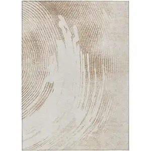 Photo of Brown And Ivory Abstract Washable Indoor Outdoor Area Rug