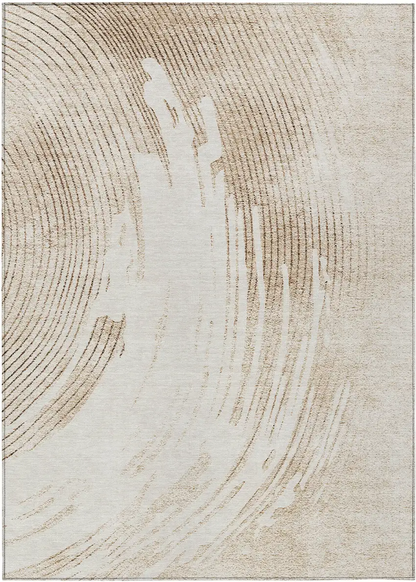 Brown And Ivory Abstract Washable Indoor Outdoor Area Rug Photo 1