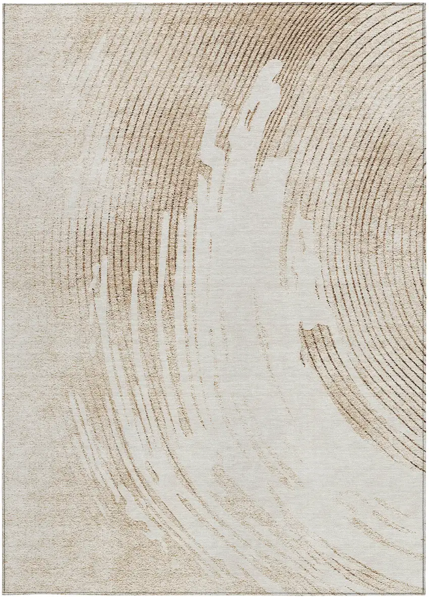 Brown And Ivory Abstract Washable Indoor Outdoor Area Rug Photo 3