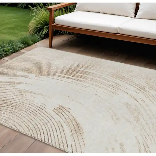 Brown And Ivory Abstract Washable Indoor Outdoor Area Rug Photo 2