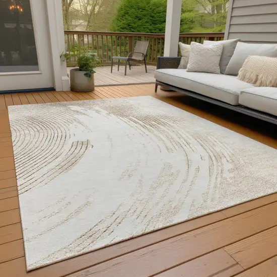 Brown And Ivory Abstract Washable Indoor Outdoor Area Rug Photo 6