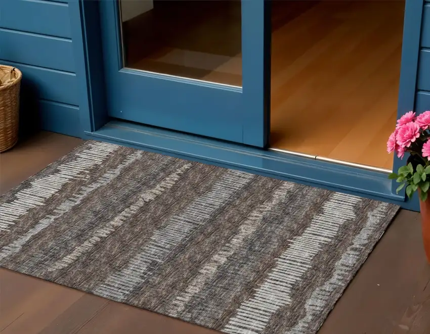 Brown And Ivory Abstract Washable Indoor Outdoor Area Rug Photo 1