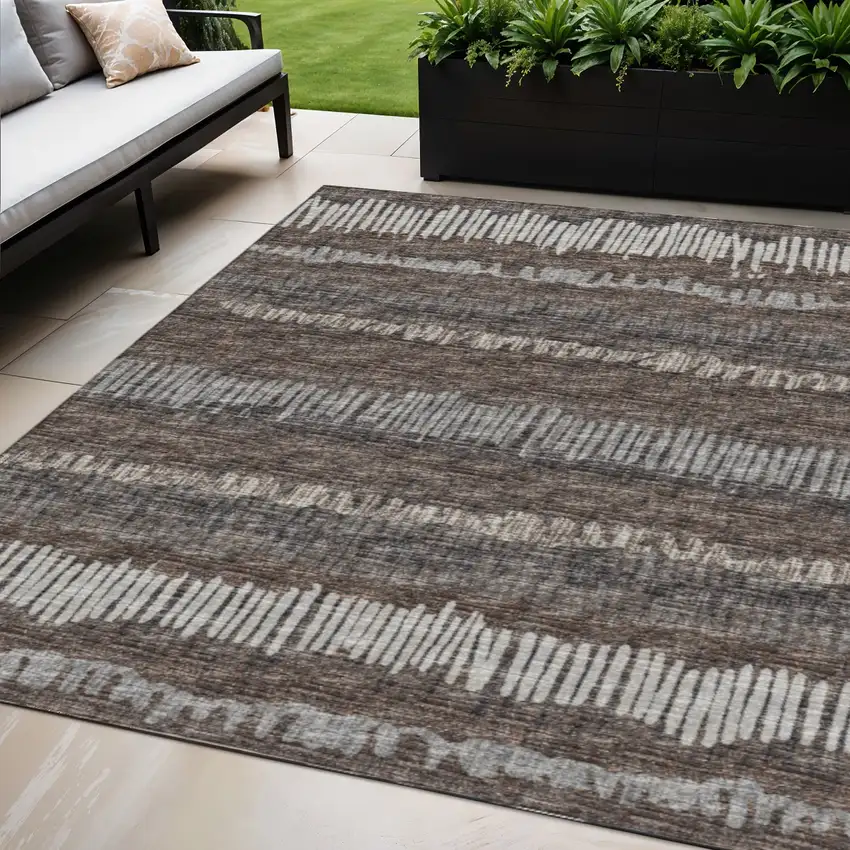 Brown And Ivory Abstract Washable Indoor Outdoor Area Rug Photo 1