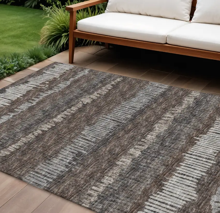 Brown And Ivory Abstract Washable Indoor Outdoor Area Rug Photo 1