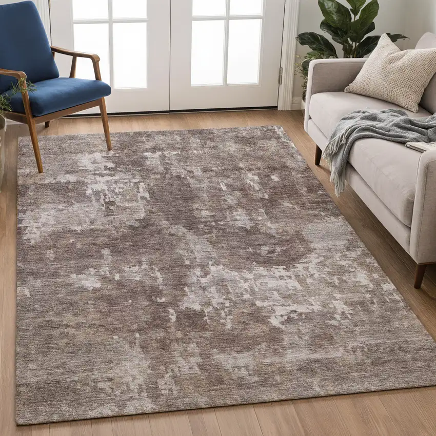 Brown And Ivory Abstract Washable Indoor Outdoor Area Rug Photo 5