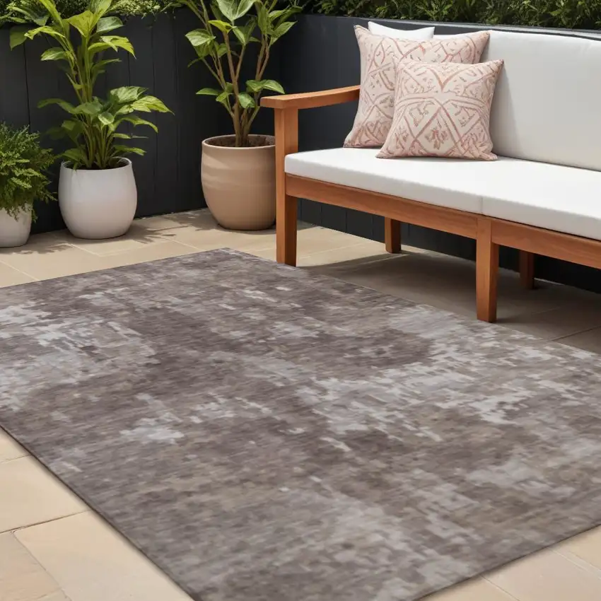 Brown And Ivory Abstract Washable Indoor Outdoor Area Rug Photo 1
